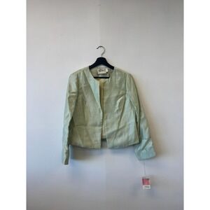Vintage Miss Elliette Jacket Womens 12 Green Shantung Cropped Open Front 60s